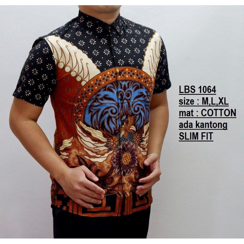 KEMEJA BATIK PRIA MODEL SLIMFIT ASLI MERK LUIGI BATANI BAHAN KATUN