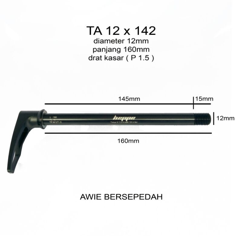 TA 12 x 142 panjang 160 mm drat kasar thru axle