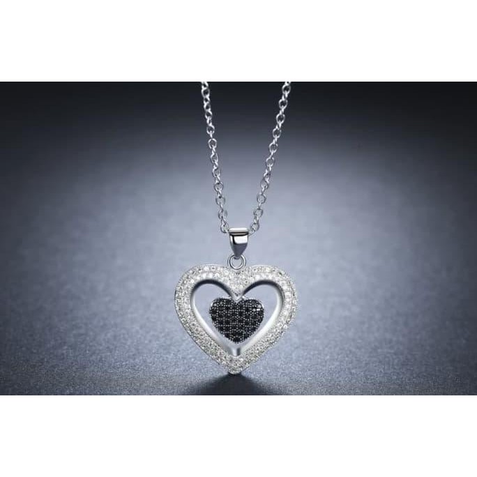 promo Kalung Lapis Emas Putih Liontin Batu Hitam Imitasi Love Hati - BN099