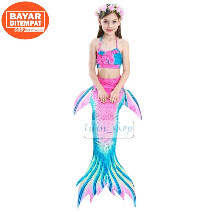 Kostum Duyung Anak2 Renang Ekor Mermaid  FD655 Baju Renang Kostum Mermaid Putri Duyung Anak Rainbow