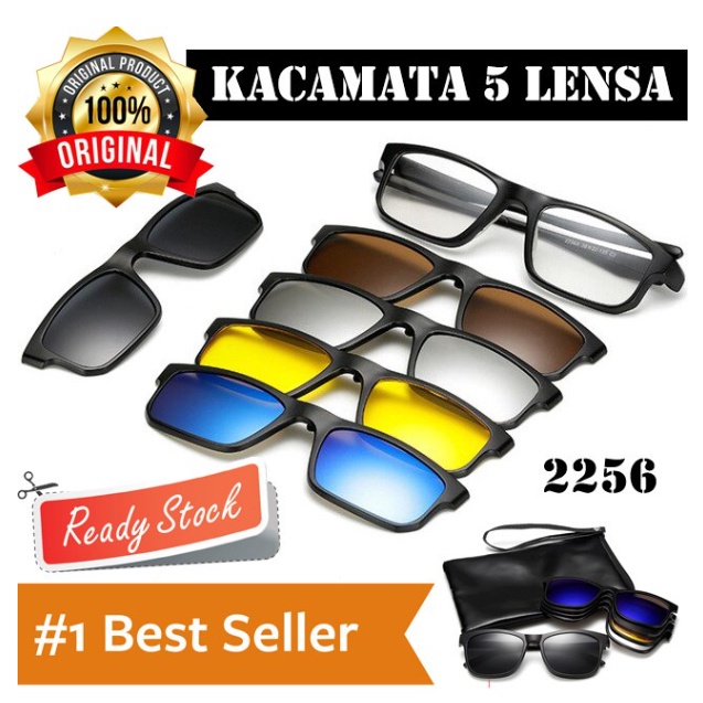 Termurah Kacamata Frame Sunglass Korea Pria Wanita ClipOn 5in1 2201A -2258-2218-2202-2256 Lensa Frame Gratis 5 Lensa Bisa Ganti Minus