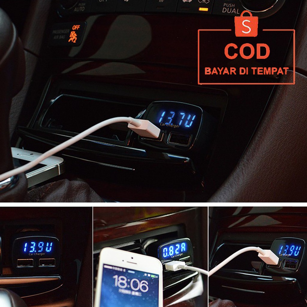 ✅COD Charger Mobil 4 In 1 Dual USB Display LED Voltase DC 5V 3.1A / 4in1 Car Charger Motor Matic Original