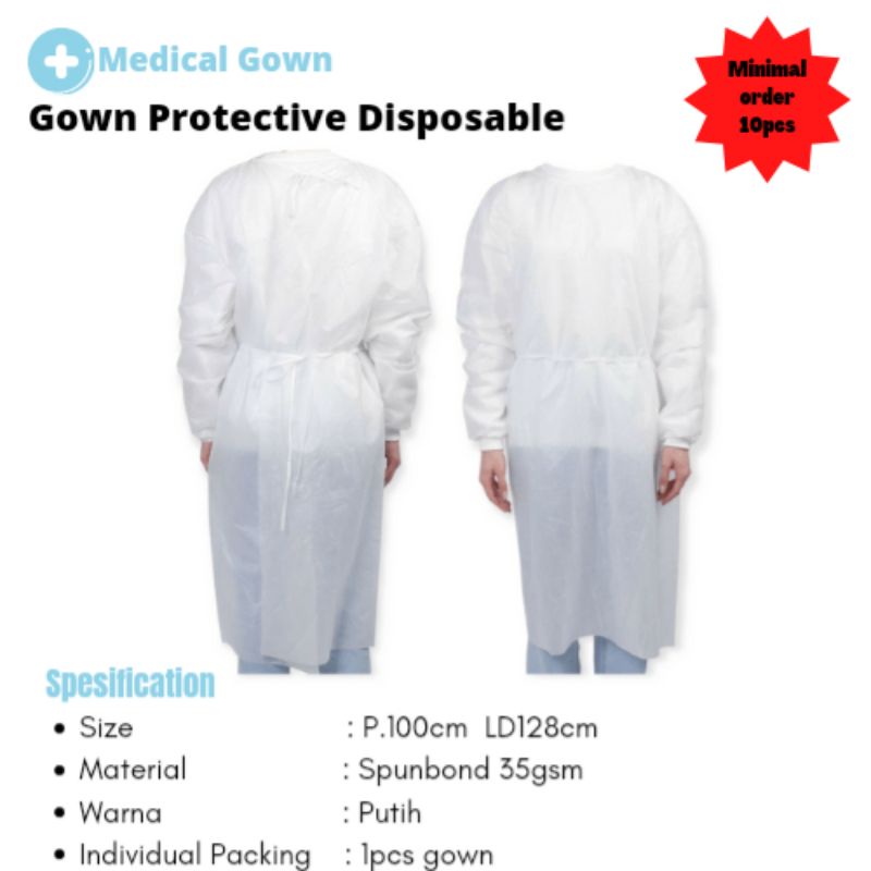 PROMO GOWN DISPOSABLE PUTIH 35gsm