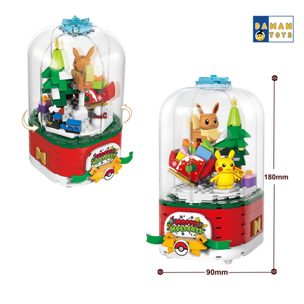 Mainan Kado Natal Anak Musik Box Pokemon Pikachu Christmas Edition Musical Keeppley Bricks Glass Ball