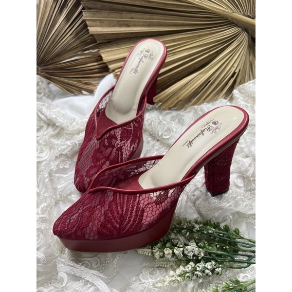 sepatu wedding rafaizoutfit yasmika merahmarron 10cm tahu