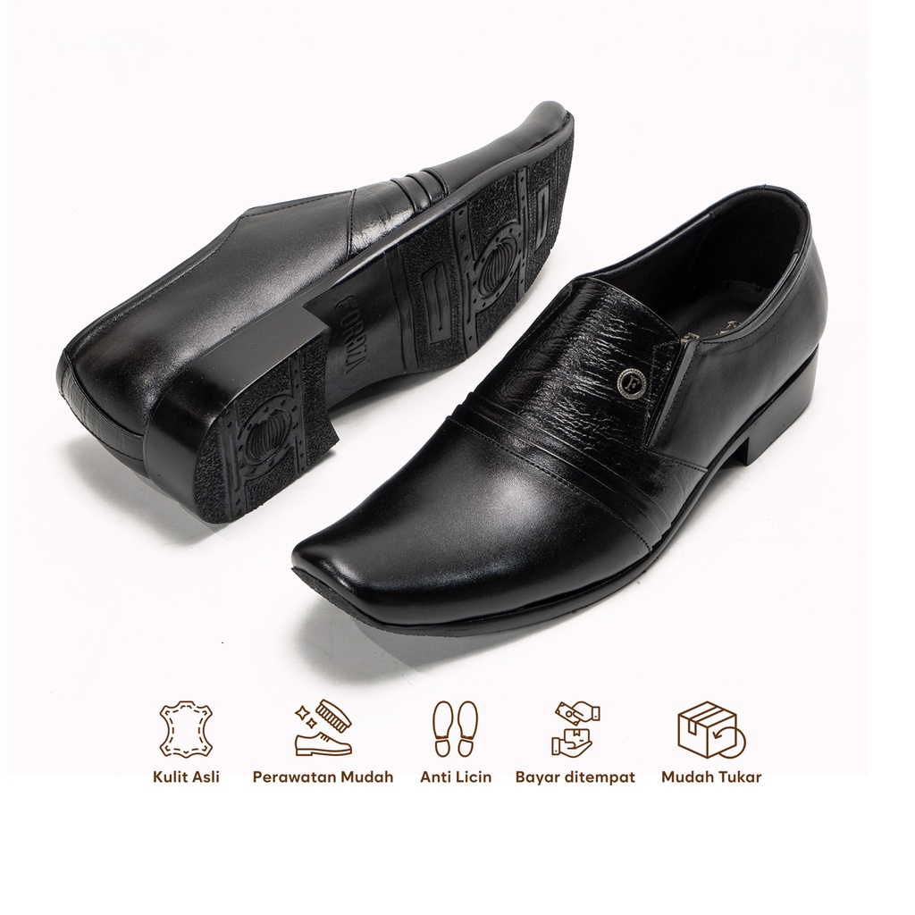 Sepatu Pantofel Pria Formal Kulit Asli Hand Made Model Slip On 073HT Outsole Rubber Anti Slip