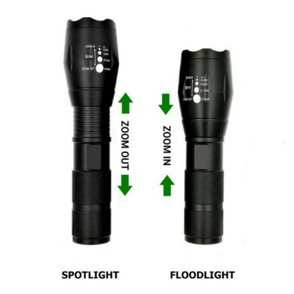 Paket Senter Police Swat Tactical LED Super Terang Original Fulllset + Baterai 18650 + Charger Origi