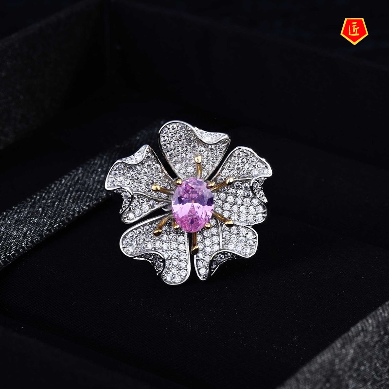 [Ready Stock]Luxury High-Precision Jewelry Micro-Inlaid Full Diamond Flower Ring