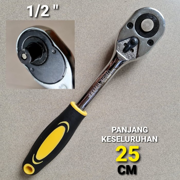 GAGANG SOK RACHET 1/2INCH CRV STAINLESS KILAP