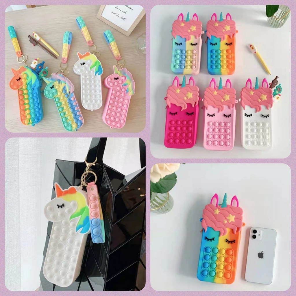 

Kotak pensil / pencil case rubber jelly pop up motif unicorn