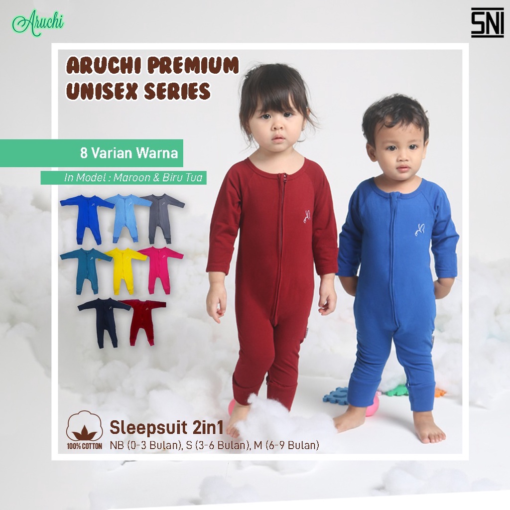 PROMO 7.7 PROMO BAJU LEBARAN ARUCHI SLEEPSUIT ZIPPER SLEEPSUIT RESLETING 2 in 1 NB S M  BAJU TIDUR ANAK