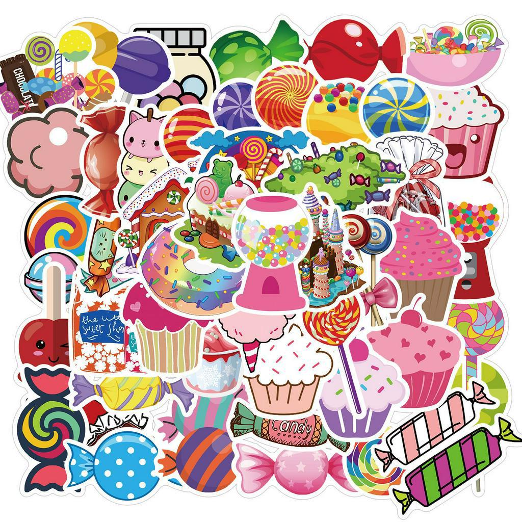 50 pcs / set Stiker Graffiti Warna Permen Bahan pvc Tahan Air Dapat Dilepas Untuk Dekorasi Ponsel