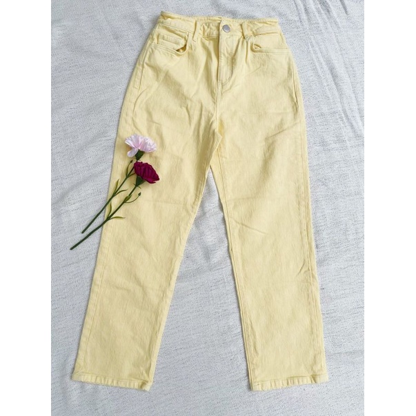 Loft denim soft yellow wide leg pants