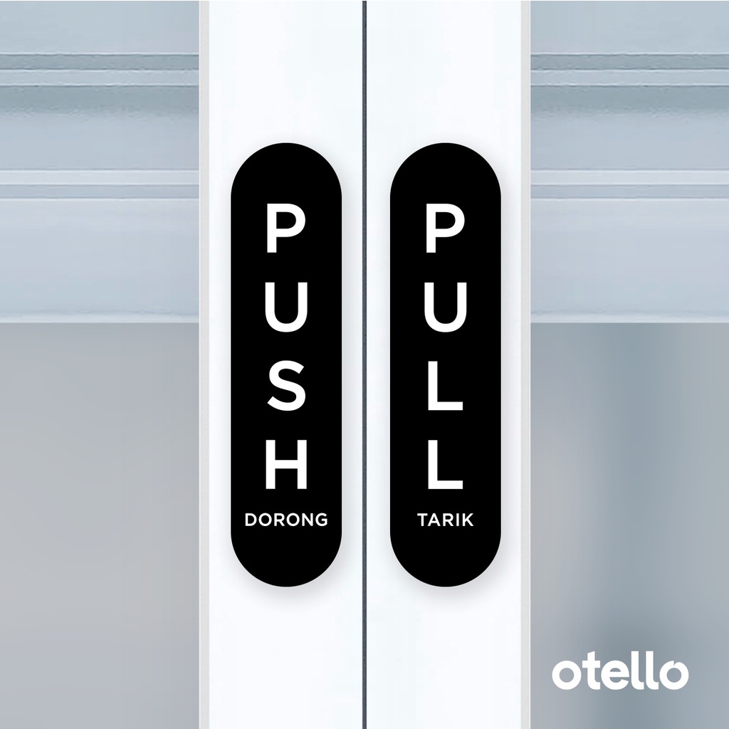 Otello Label Sticker Push Pull Rounded Classic Sign Acrylic Kayu Modern Minimalist Signage Board Label Akrilik Kayu Pintu Tempel Stiker Pintu Kafe Restoran Kantor Gedung