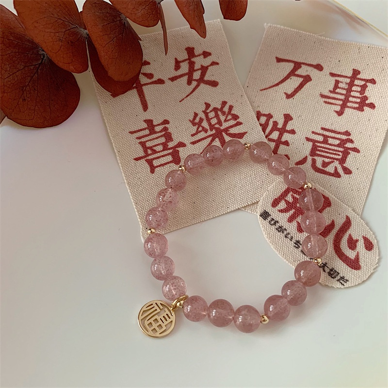 Gelang Manik-Manik Kristal Strawberry Warna Permen Gaya Korea Untuk Wanita