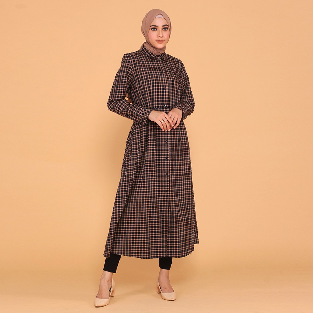 Benhill Gamis Wanita  Flannel Lengan Panjang  Kotak Coklat 0663-11530
