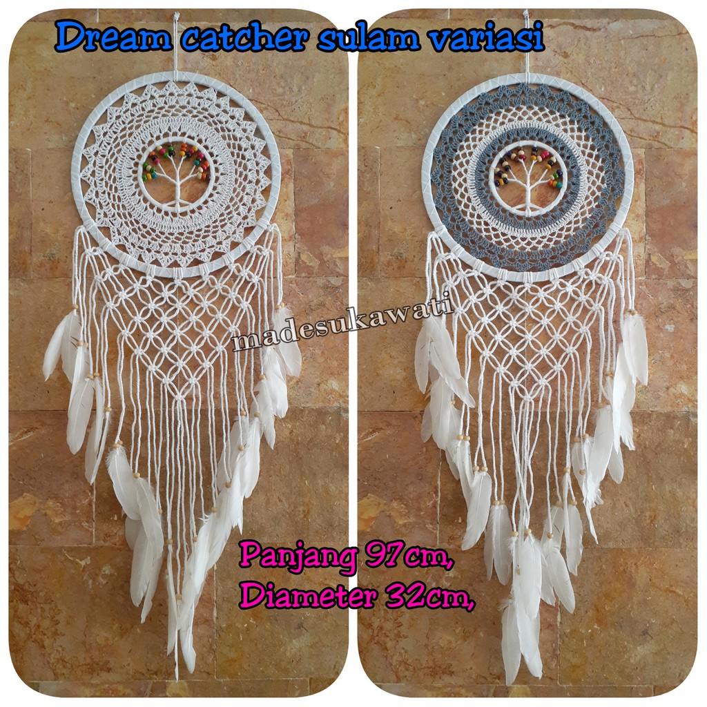 Dream catcher sulam variasi bola kayu panjang 97cm