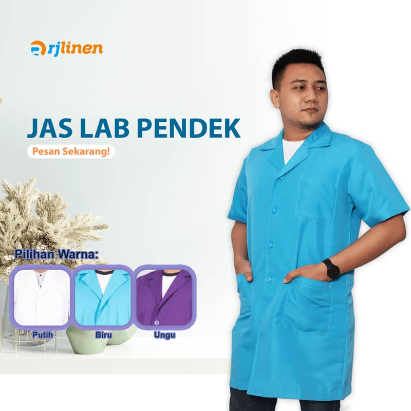 RJLINEN Jas Laboratorium Seragam Lab Baju Praktek Klinik Pria Wanita Lengan Pendek dan Panjang