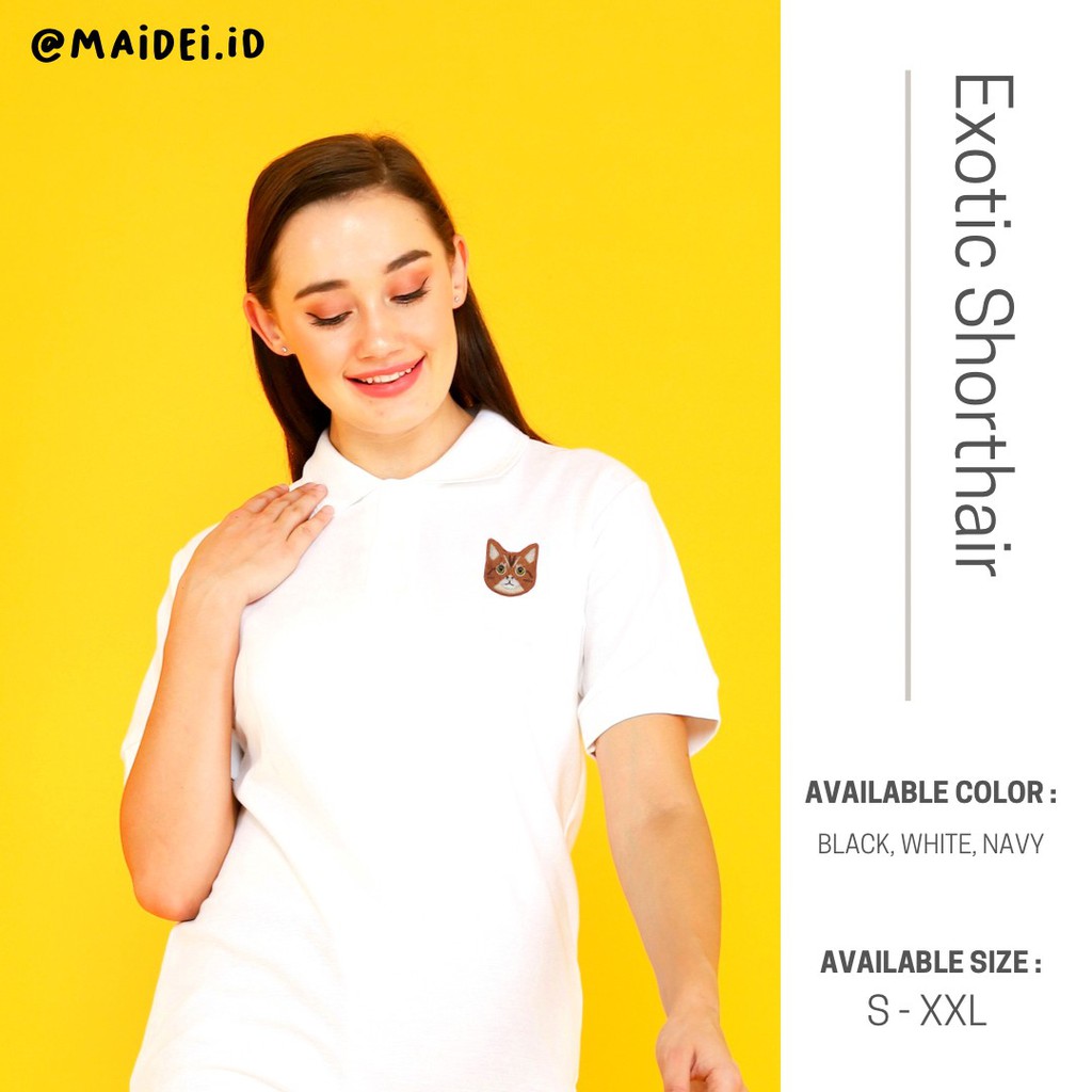 Unisex kaos polo shirt bordir kucing Exotic Shorthair (Kucing Oren) by Maidei