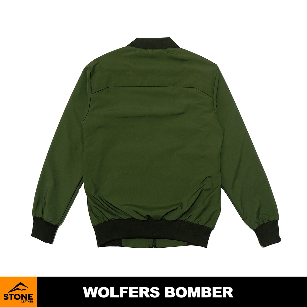 JAKET BOMBER ARMY SEQOUT STONE LEATHER POLYESTER HIJAU