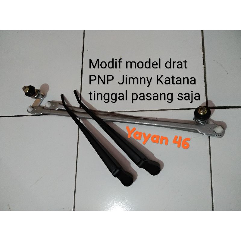 Wiper Link + Tangkai / Wiper Arm + Karet Wiper Jimny Katana Modif Model Drat 1 Set PNP