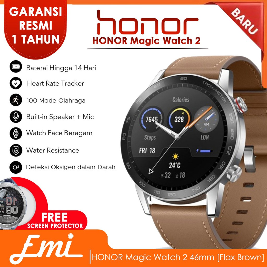 HONOR Magic Watch 2 Flax Brown 46mm + Rubber Strap Black Jam Tangan