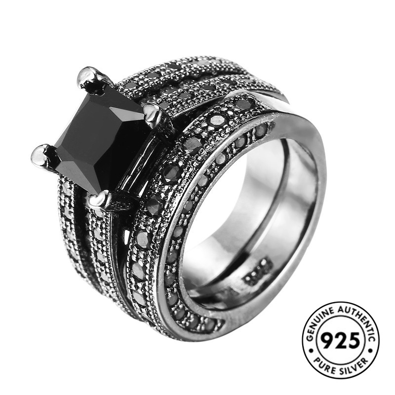 Set Cincin Berlian Bahan S925 Silver Untuk Pria