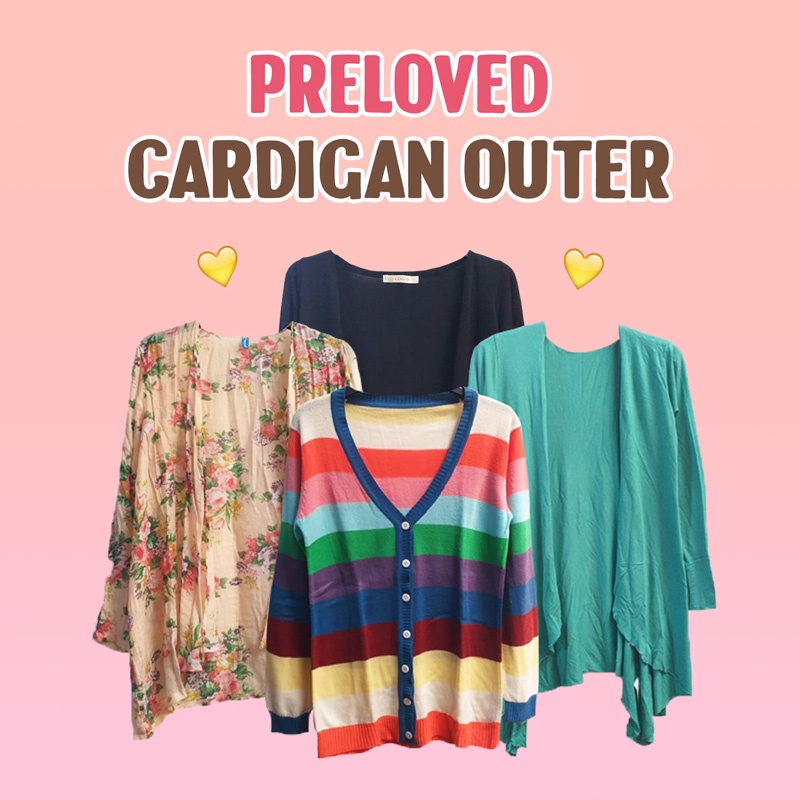 [ PRELOVED ] CARDIGAN BAHAN RAJUT OUTER ATASAN RAINBOW / HITAM ADA TALI / MOTIF BUNGA BOHEMIAN / MOT