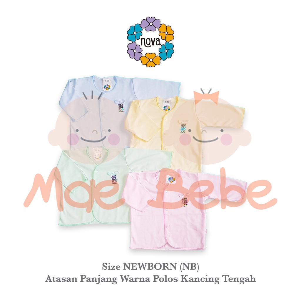 [Size Newborn] Nova Baby Atasan Kancing Tengah Panjang Warna Polos Baju Bayi