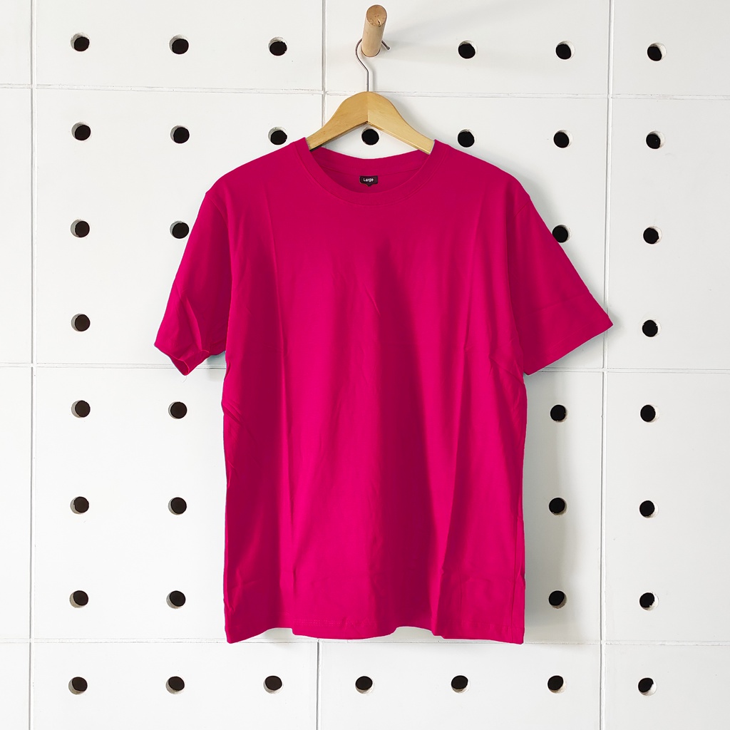 KAOS POLOS WANITA LENGAN PENDEK WARNA FUCHSIA UKURAN S-XL BAHAN COTTON COMBED 30S ORGINAL