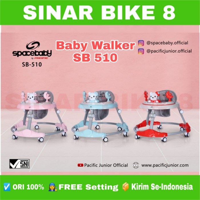 Alat Bantu Berjalan Bayi Baby Walker SPACEBABY SB 510 Edisi Hello Kitty Musik Lampu Mainan Bayi