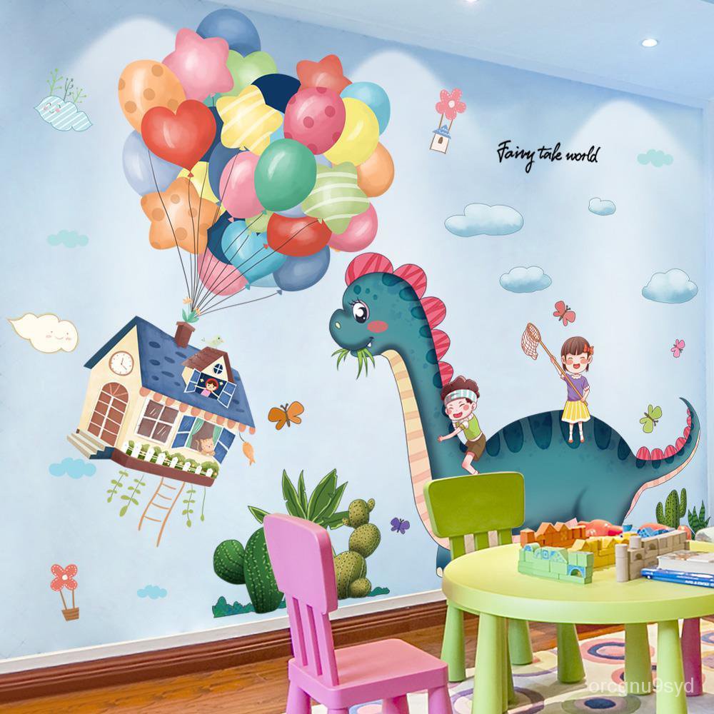 Kartun3dTiga Dimensi Dinosaurus Stiker Anak Kamar Kamar Tidur Wallpaper Dinding Stiker Dinding Wallp