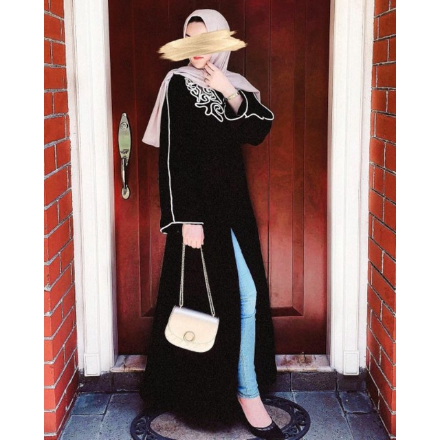 Abaya Simple Bordir Premium Wollpeach