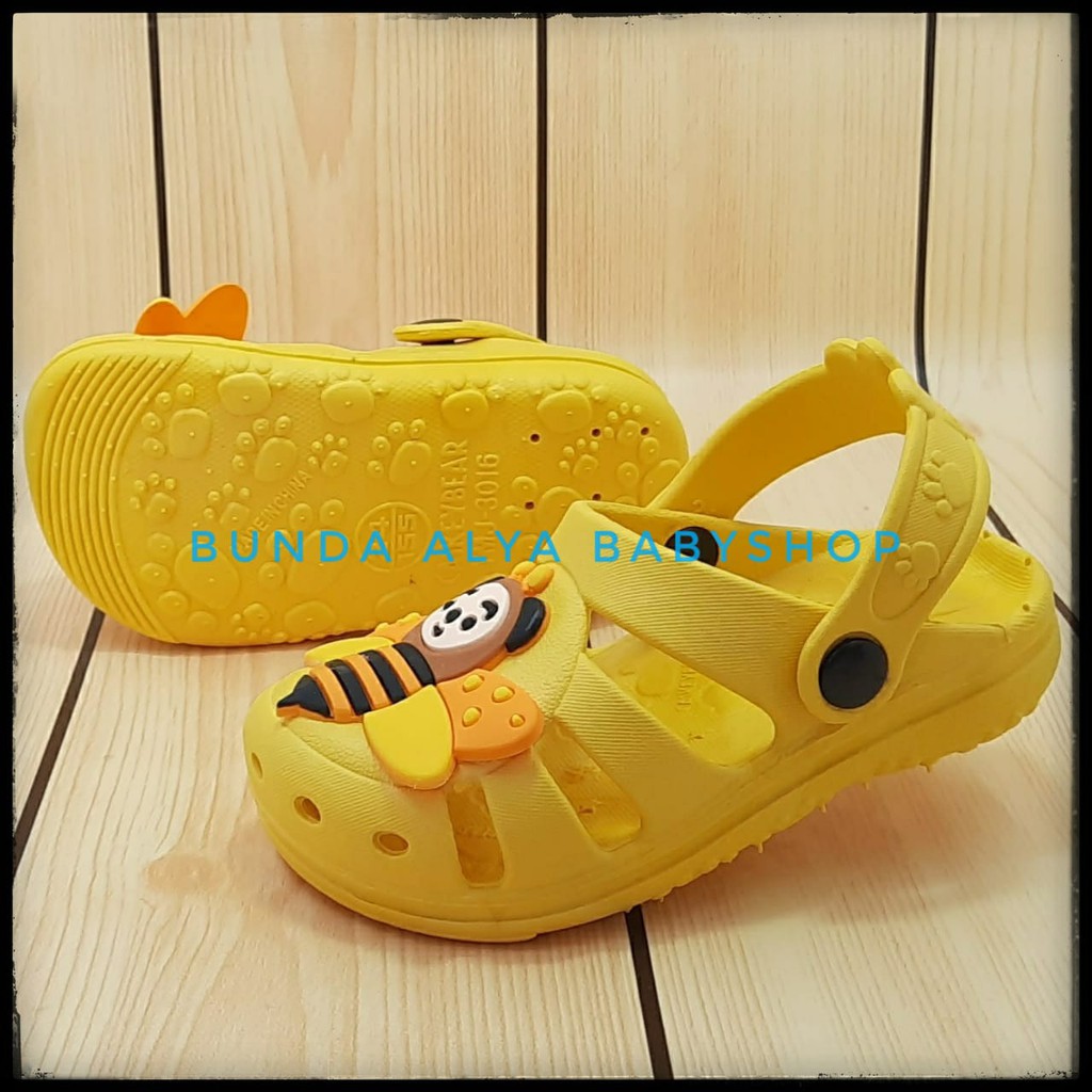 Sandal Anak Laki Karet Usia 2 3 4 Tahun KUNING BEE - Sendal Anak Cowok Cewek Karet Anti Licin Size 25 - 29 Motif Lebah