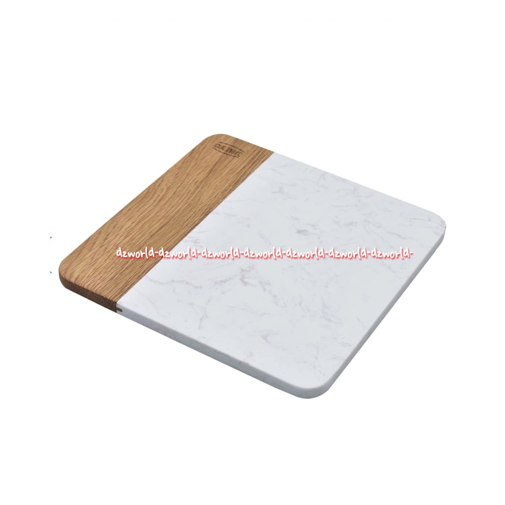 Culinart 26x26cm Papan Talenan Marbel Kayu Persegi Tempat Memotong Irisan Papan Tempat Memotong Irisan Model Kotak Culin Art Cutting Board Warna Putih Coklat