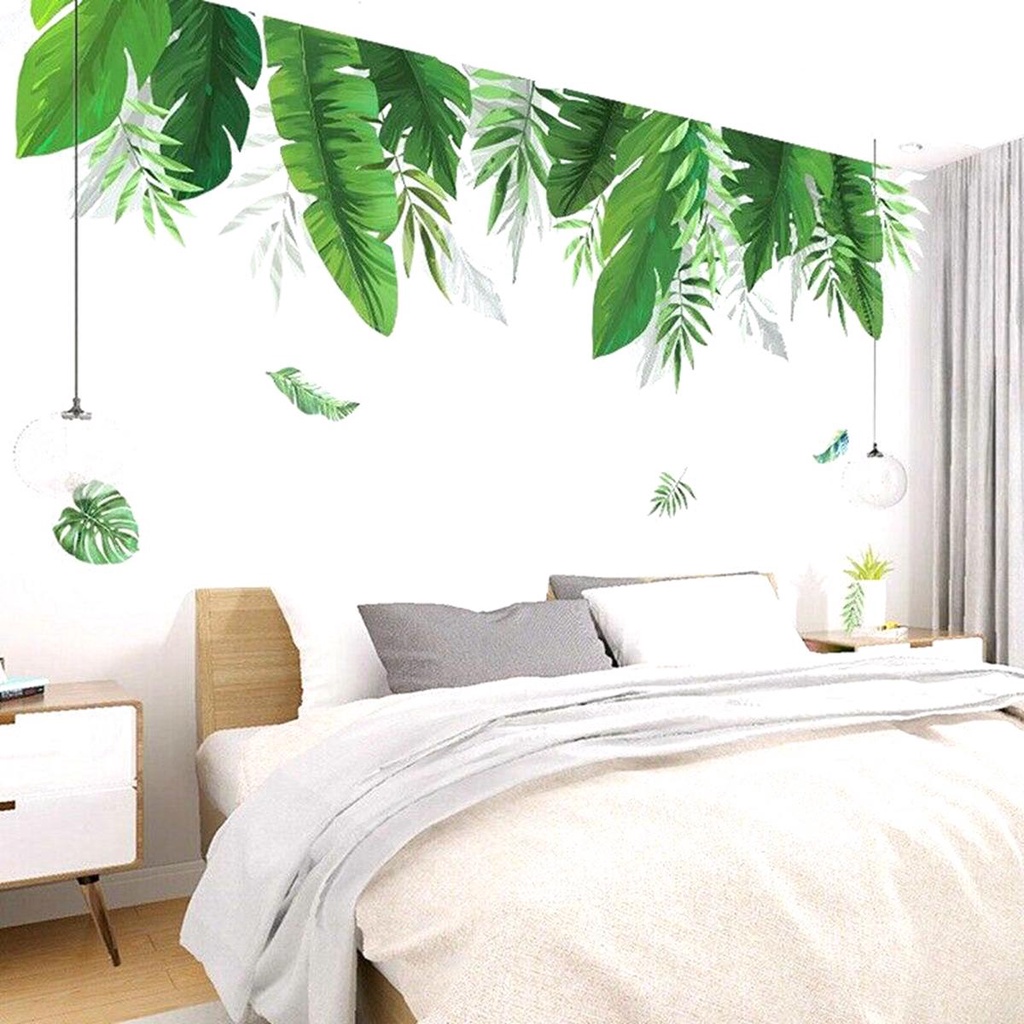 NICKOLAS1 Stiker Dinding Ruang Tamu Kamar Tidur Removable Daun Hijau Musim Panas Self Adhesive Mural