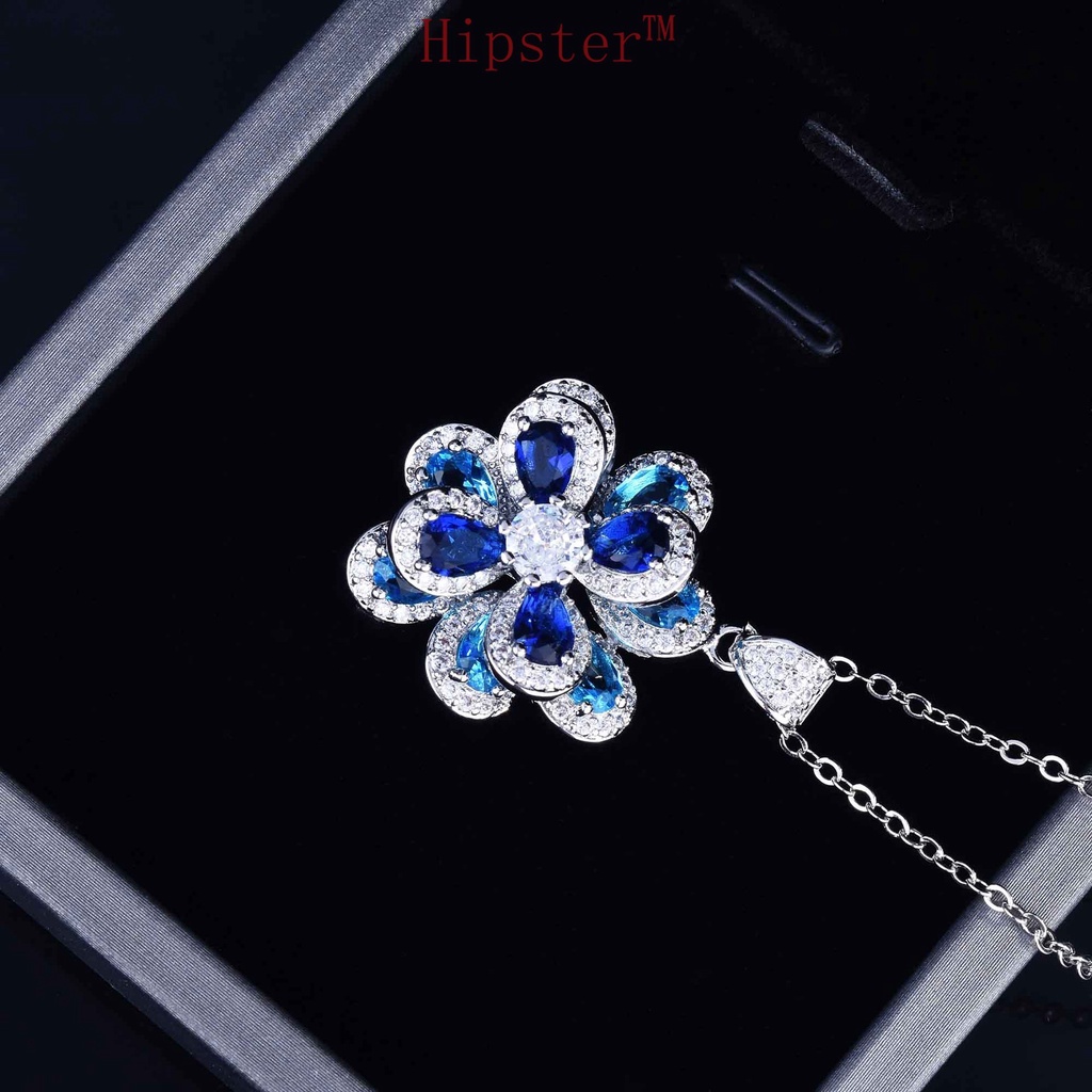 Elegant Color Moissanite Flower Set Silver Pendant Open Ring