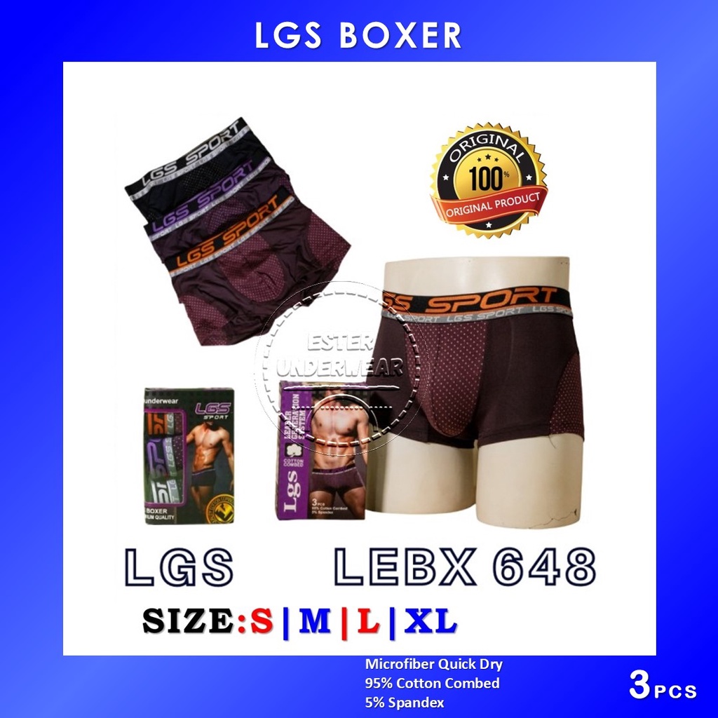 Celana Boxer Pria LGS 648 ISI 3Pcs|Celana Boxer LGS SPORT