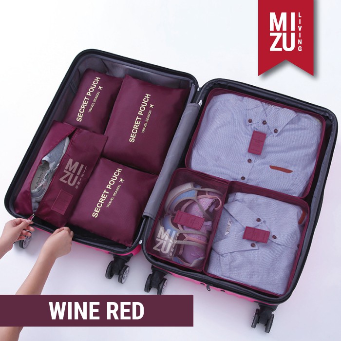 SECRET POUCH Travel Packing Cubes 7in1 Storage Pouch POLOS-WINE Red