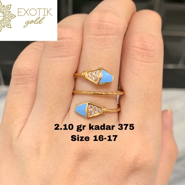 Cincin emas spiral cat biru kadar 375 berat 2.10 gr