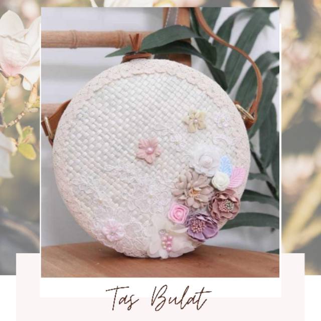 Tas Bulat Pesta Hangout Aksen Brokat Bunga