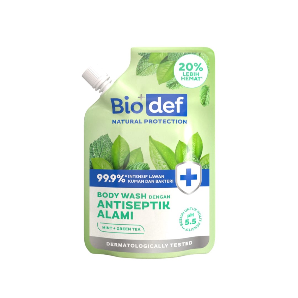 Biodef Natural Protection Mint + Green Tea Body Wash ( Botol 275mL &amp;  Refill 400mL )