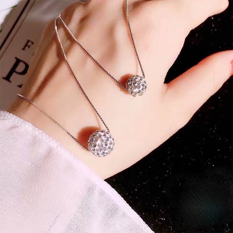 Fashion Kalung Wanita Korea Crystal Ball Pendant Chain Necklace