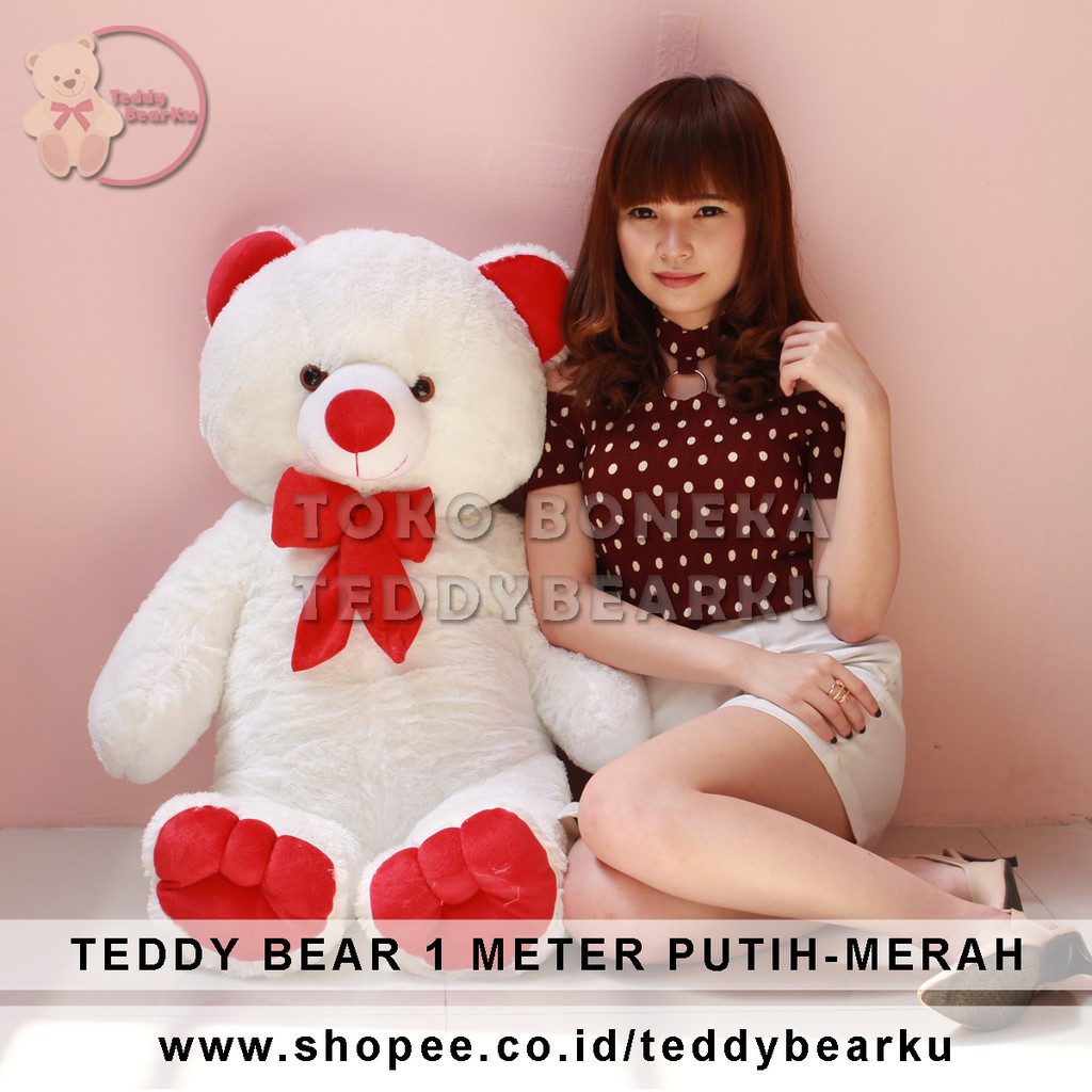 TEDDY BEAR JUMBO 1 METER PUTIH-MERAH