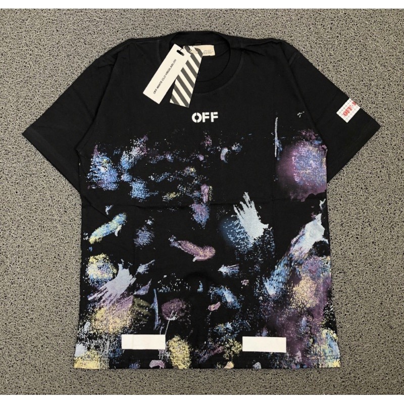 KAOS T SHIRT TEE OFF WHITE GALAXY HITAM PREMIUM AUTHENTIC TERLARIS TERMURAH FREE STICKER