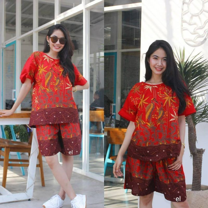 STELAN BATIK ATASAN LENGAN PENDEK &amp; CELANA PENDEK