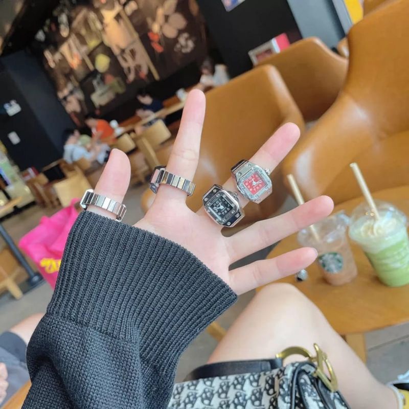 Cincin jam  pria wanita, Jam analog unik ring pegas staniles stell antikarat bisa melar.