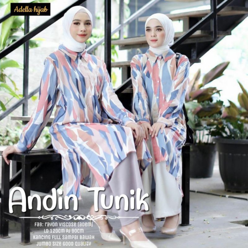 ANDIN TUNIK RAYON BY ADELLA HIJAB LONG TUNIK BUSUI JUMBO RAYON MUSLIM