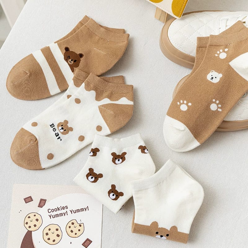 ♫ Megata ♫  A188 Kaos Kaki Wanita Motif Baby Bear Brown Kaoskaki Beruang Fashion Korea Women Sock Import