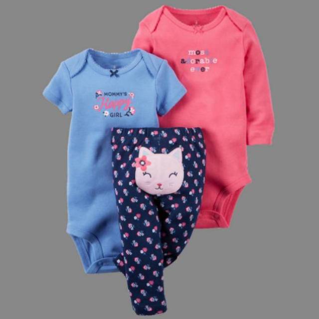  Baju  Bayi  Carters  Romper Bayi  Carters  Girl Set  3in1 